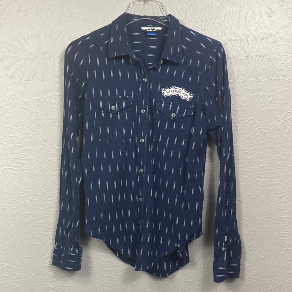 Kavu Dark Navy Blue Sierra Nevada Long Sleeve Button Up Shirt Women's Si…